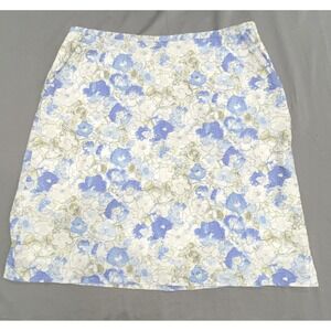 LL Bean Favorite Fit Skirt 8 Blue Floral Cotton Pockets Preppy Coastal Fairy